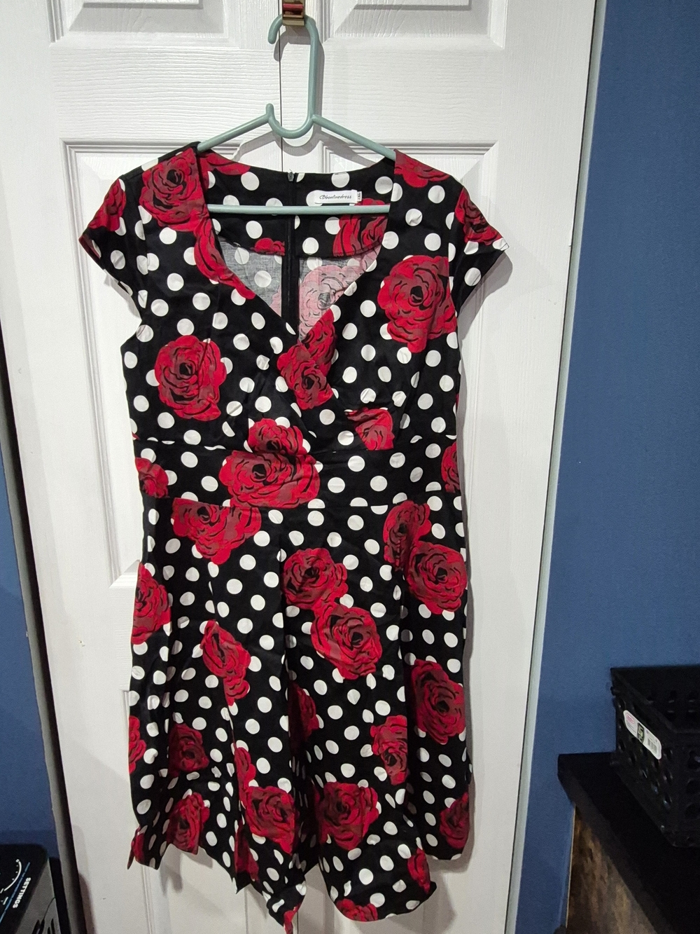 Bbonlinedress 2XL Red Rose Polka Dot 1950s Rockabilly Swing Dress Cap Sleeve
